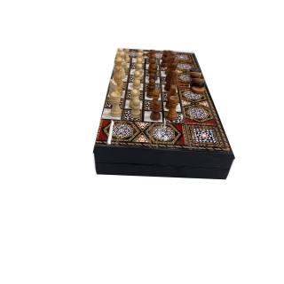 BACKGAMMON-CHESS WALNUT LEATHER